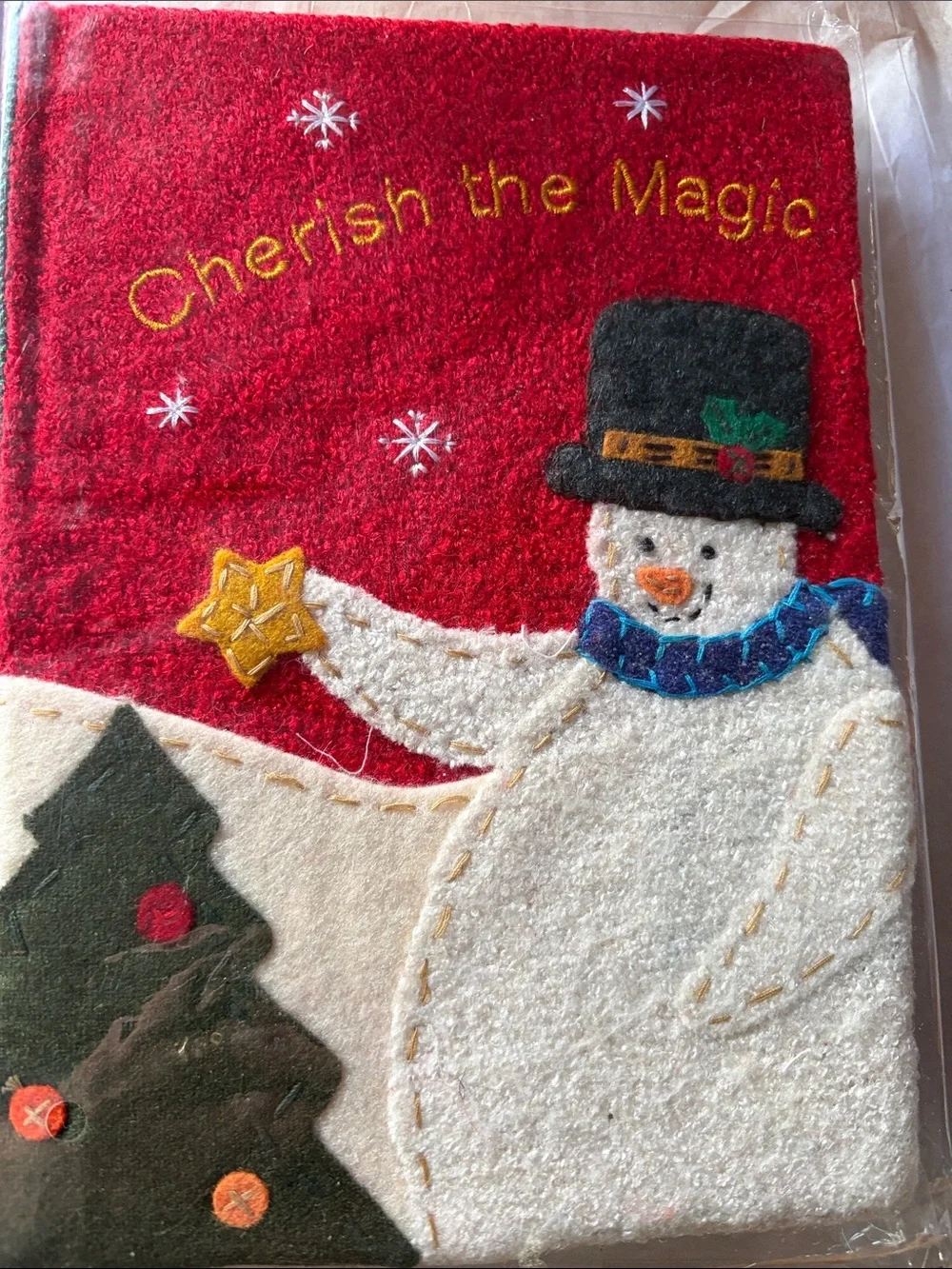 Red 'Cherish the Magic' Snowman Holiday book journal
